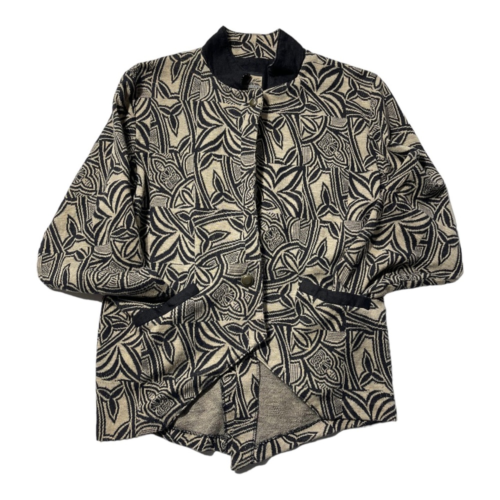 80’s‎ Small Polynesian Pasefika Tribal Bomber Jacket Cardigan ￼3/4 Sleeve Blazer